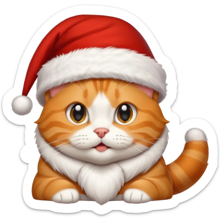 Make me a orange tabby cat with a white chin and a bit of white on the end of his tail and  a Santa hat that looks like 🐱 emoji sticker