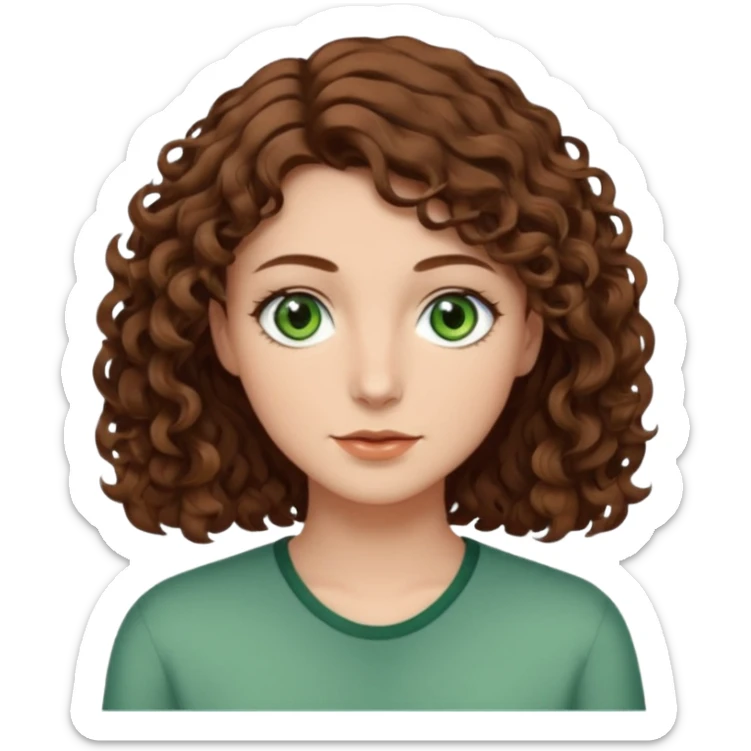 Man in the middle with brown hair and green eyes, women next to him with short brown hair with slight waves, taller women on right side with shoulder length curly hair and brown eyes sticker