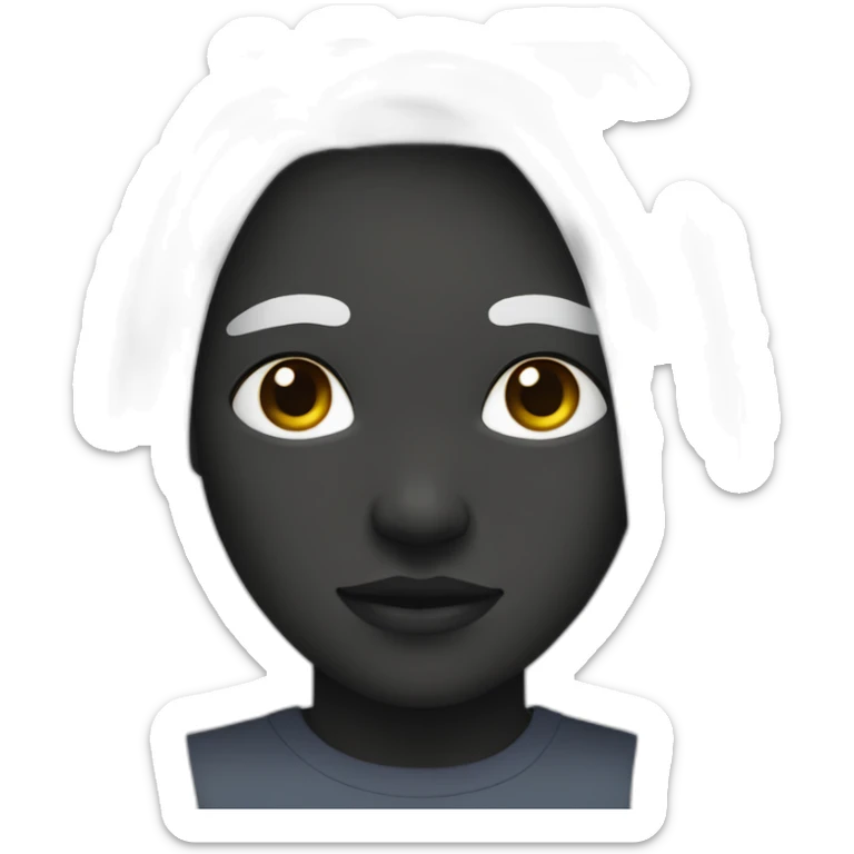 only face of human with black skin and round face with small eyes and long white hair sticker