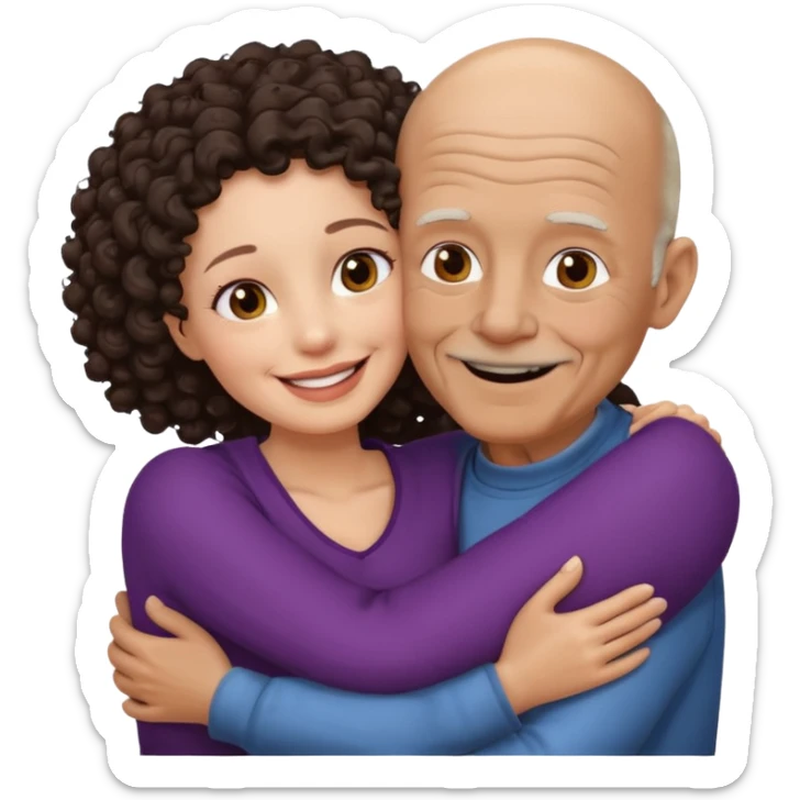  White no hiar Old man hugging dack skin curly hair woman sticker