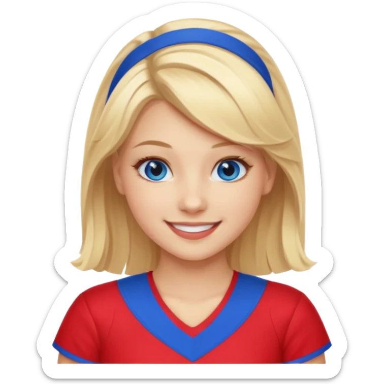 Cheerleader with blonde hair and blue eyes in a red and blue uniform sticker
