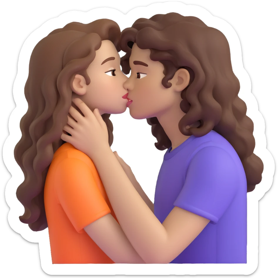 long light brown hair girl with pale skin and boy with dark curly hair and tanned skin kissing sticker