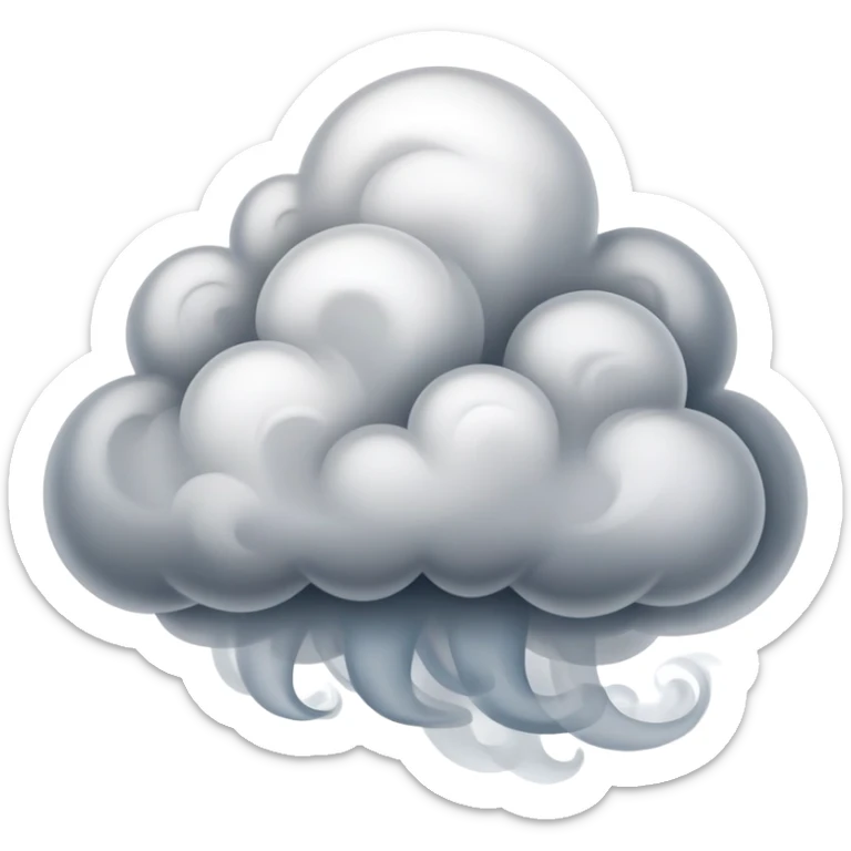 An emoji of rising smoke. Soft, wispy, and slightly transparent gray smoke swirling upwards. Natural and smooth movement, resembling steam, fog, or fire smoke sticker