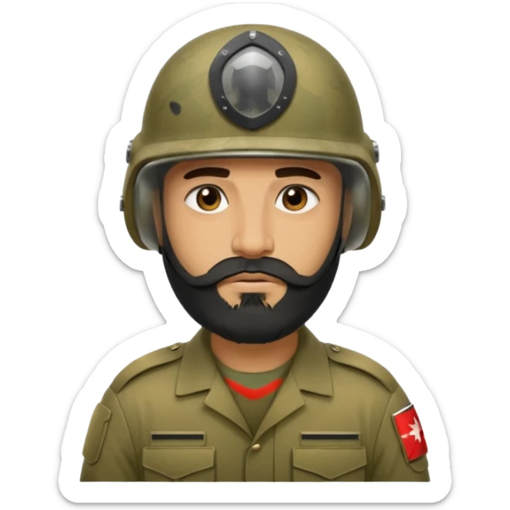 VERY TIRED, swarthy, Iraqi soldier in a casque, casque without insignia, with a beard sticker