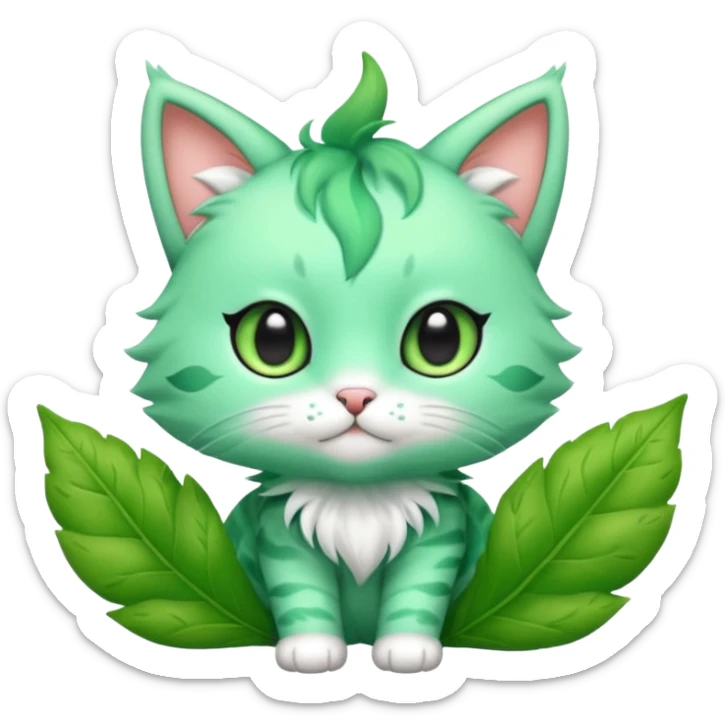 Toony Chibi Kawaii Minty Leaf Juicy Feline Fluffy Sprigatito-Fakémon-creature sticker