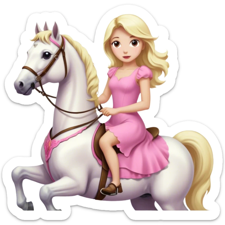 a blonde woman wearing pink dress and riding a white horse  sticker