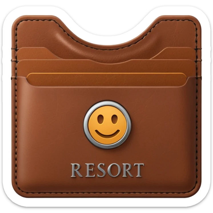 Resort Keycard & Holder: A sleek magnetic keycard paired with a leather card holder embossed with the resort logo.
 sticker