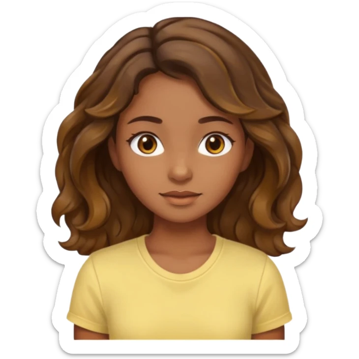  a kinda brown skin girl with brown wavy hair with highlights with brown eyes with a light yellow shirt sticker