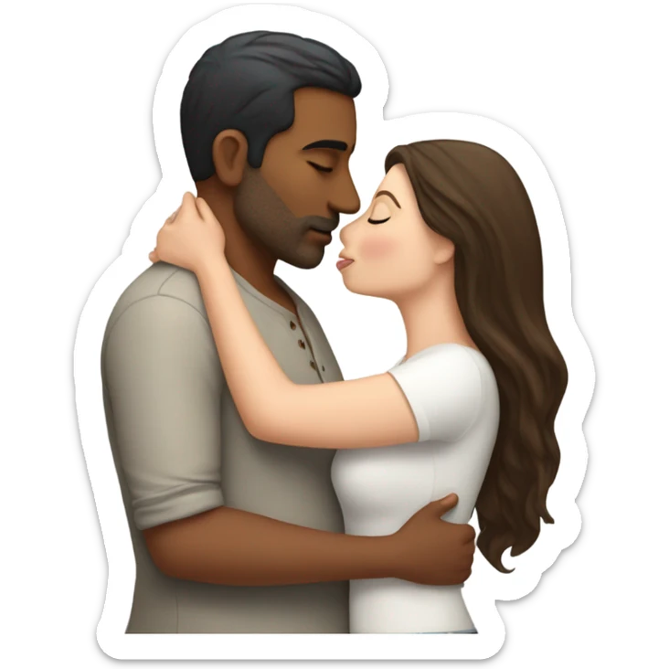 Indian man kissing overweight white brunette girl sticker