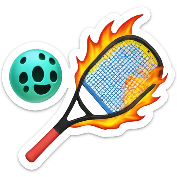 Flames and a Pickleball flying off of a non wood Pickleball paddle with no holes in it sticker