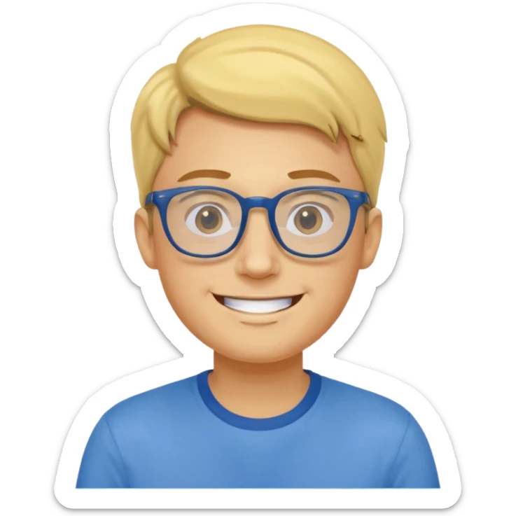 Emoji of a yellow young man with glasses and a blue shirt sticker