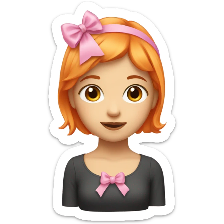 orange short hair girl with pink bow on her hair sticker