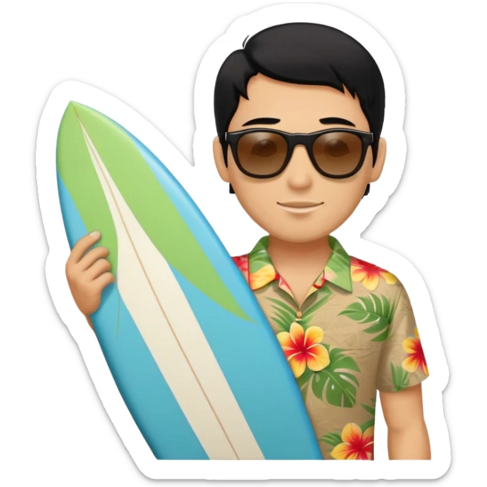 black hair surfer with Hawaii shirt wearing sunglasses sticker