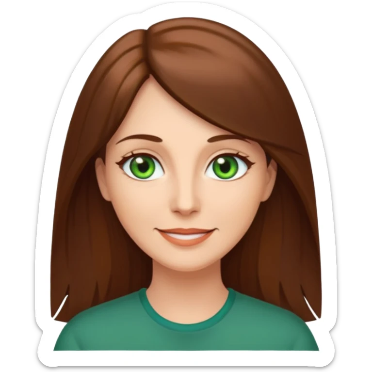 Pretty middle age woman with green eyes and long straight brown hair  sticker
