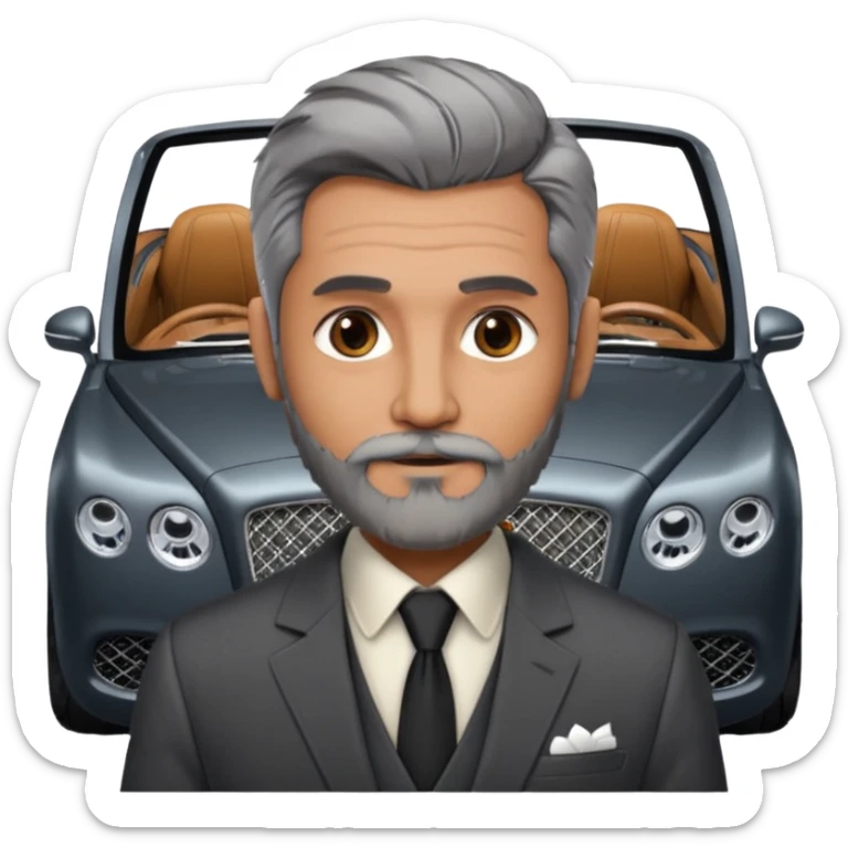 Dyed black gray hair  frencb beard graying indian guy in suit with a bentley names professor bw tlt sticker