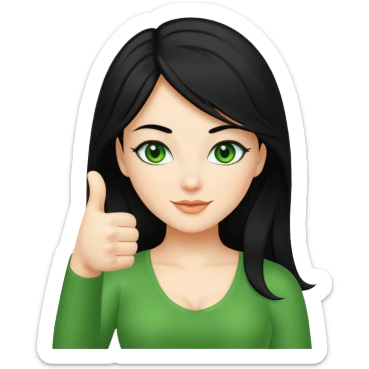 Sexy lady with black hair and green eyes thumbs up sticker