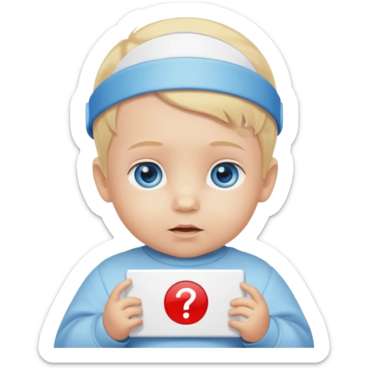 Caucasian blond hair blue eyed infant baby with a genius sign over it’s head sticker