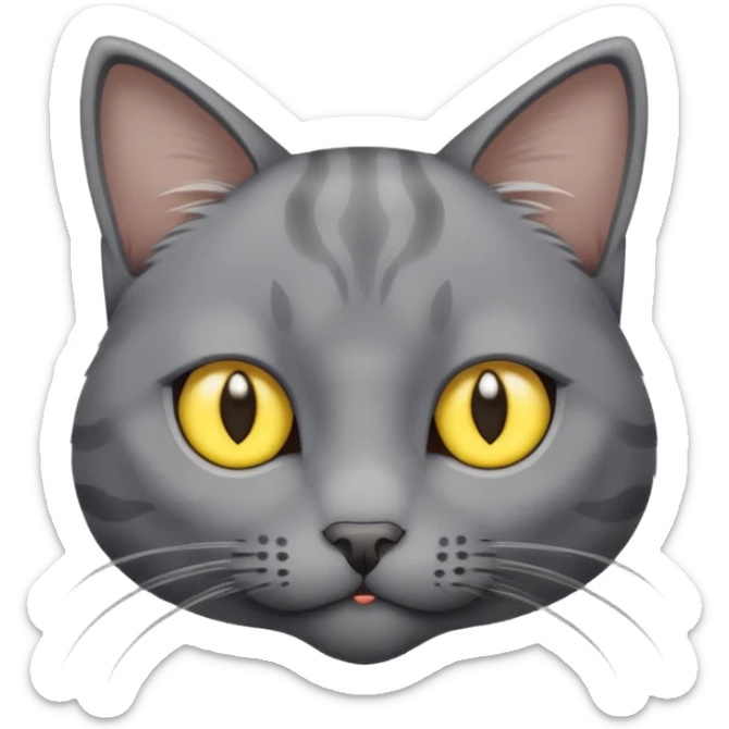 A gray cat with yellow eyes named max he is very cute and has a white spot on his neck sticker