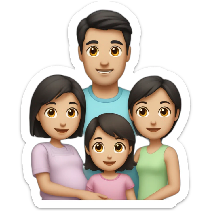 A family of 3, the dad has black hair, Mum has Brown hair and is prégnant, the baby girl has light Brown short hair sticker