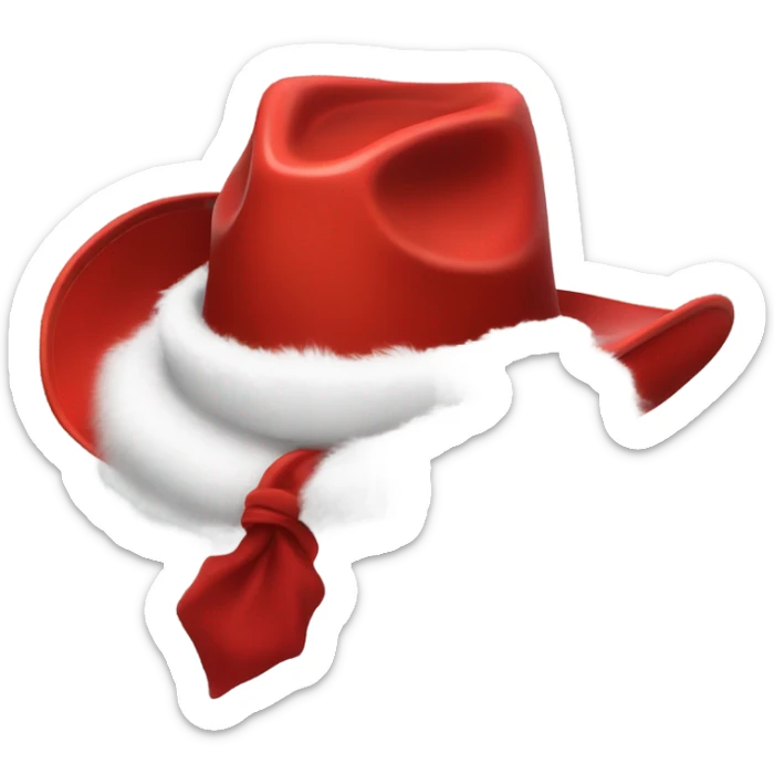 red cowboy hat that mimics the style of a Santa hat that is red with white fur trim sticker