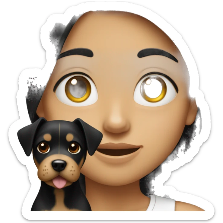 A girl with black hair holding a Toterrier dog. sticker