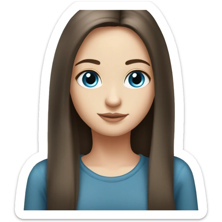 Long waist length brunette straight hair girl, blue eyes,  sticker