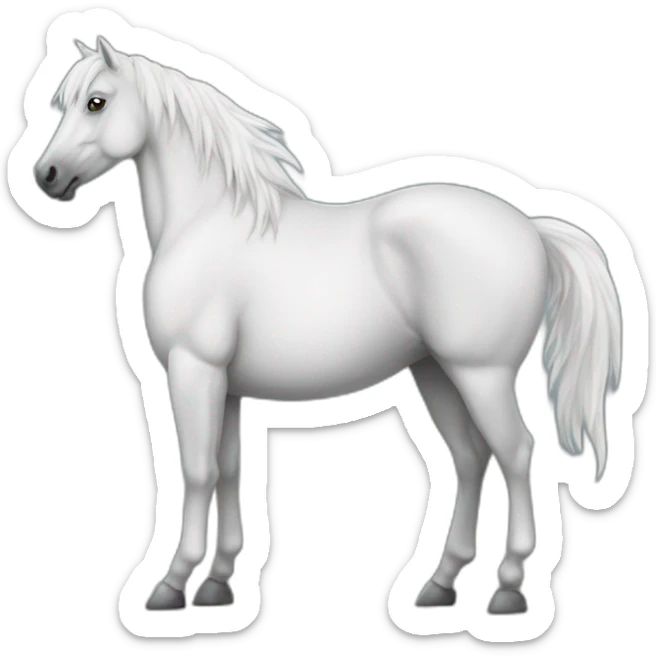 White stallion mustang wearing a grey key around the neck only necklace no mouth strap showing neck no lock sticker