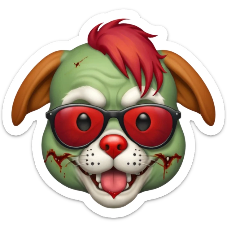 Zombie dog with sun glasses and red hair and joker nose hungry  sticker