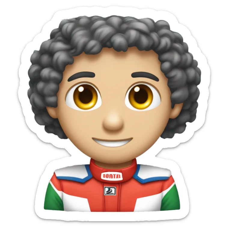 Crie um piloto de formula 1, loiro de, olhos verdes, marcacão vermelho, sorrindo e com os braços cruzados sticker