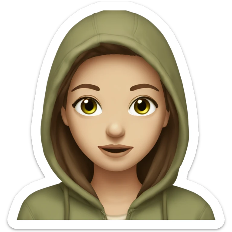 Beautiful girl with long brown hair green eyes and in beige hoodie  sticker