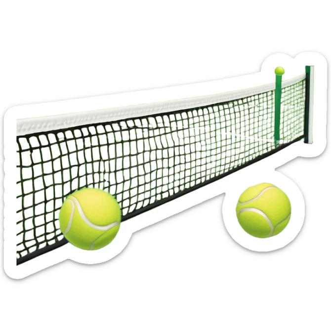 A tennis court with perfectly marked lines and a tennis ball resting near the baseline. The scene highlights the open space of the court, with a net dividing the two sides, capturing the focus and athleticism of the sport. sticker
