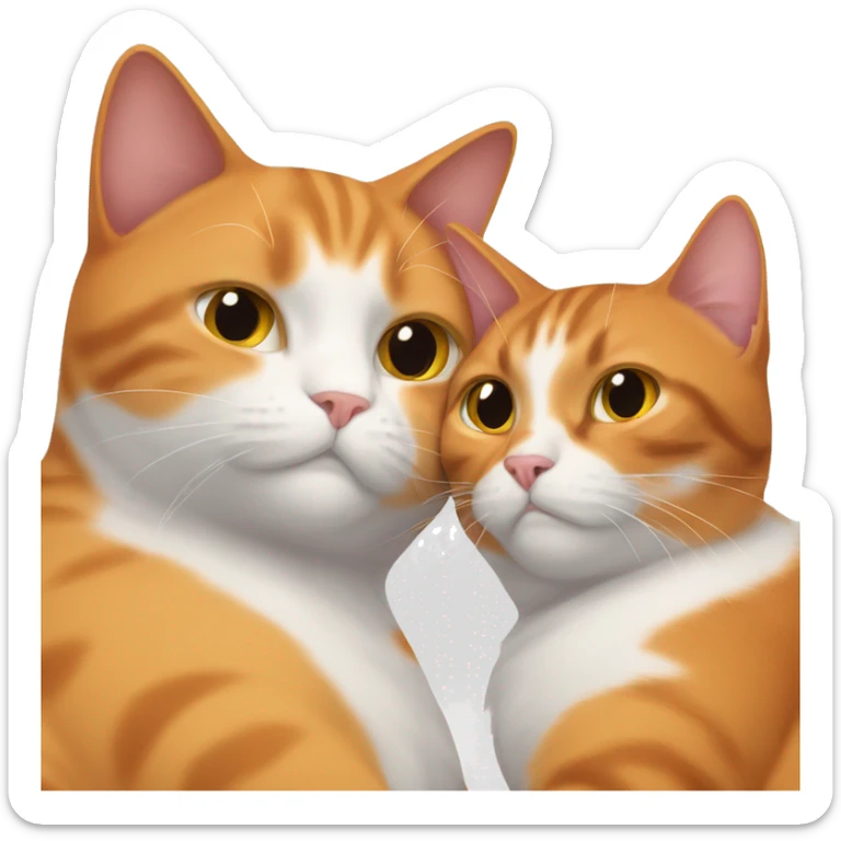 Fat Orange cat and skinny calico cat cuddling together sticker