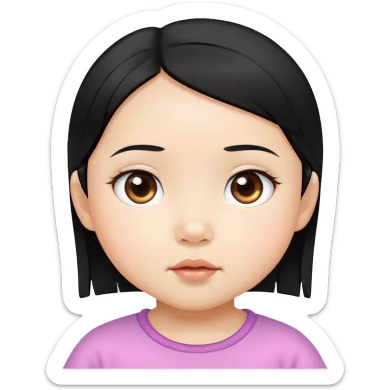 close up toddler girl face, Asian eyes, light skin, straight black hair sticker