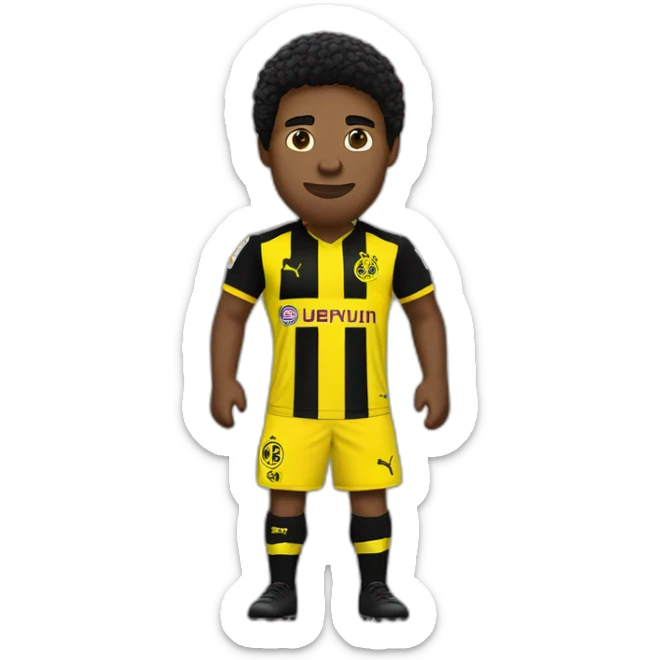 Borussia Dortmund speler donkere huid zwarte sik en kort zwart krullerig haar sticker