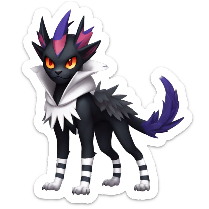 Cool Anthro Black Noivern-Absol-Litten-Pokémon with edgy stripes hoodie spiked collar punk Full Body sticker