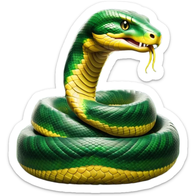 cinematic-anaconda-realistic-full-body-coiled-emoji,-thick-muscular-body-wrapped-in-powerful-loops,-smooth-green-and-black-patterned-scales-glinting-under-the-light,-head-raised-slightly,-piercing-golden-eyes-staring-intensely,-simplified-yet-realistic-focused-features,-highly-detailed,-glowing-with-an-almost-sarcastic-glow sticker