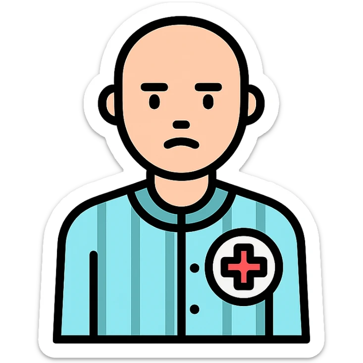 minimalist and serious Discord role icon for a psychiatric clinic patient, adult figure in pajamas, main color #6fe8f3, subtle medical or hospital detail, professional style sticker