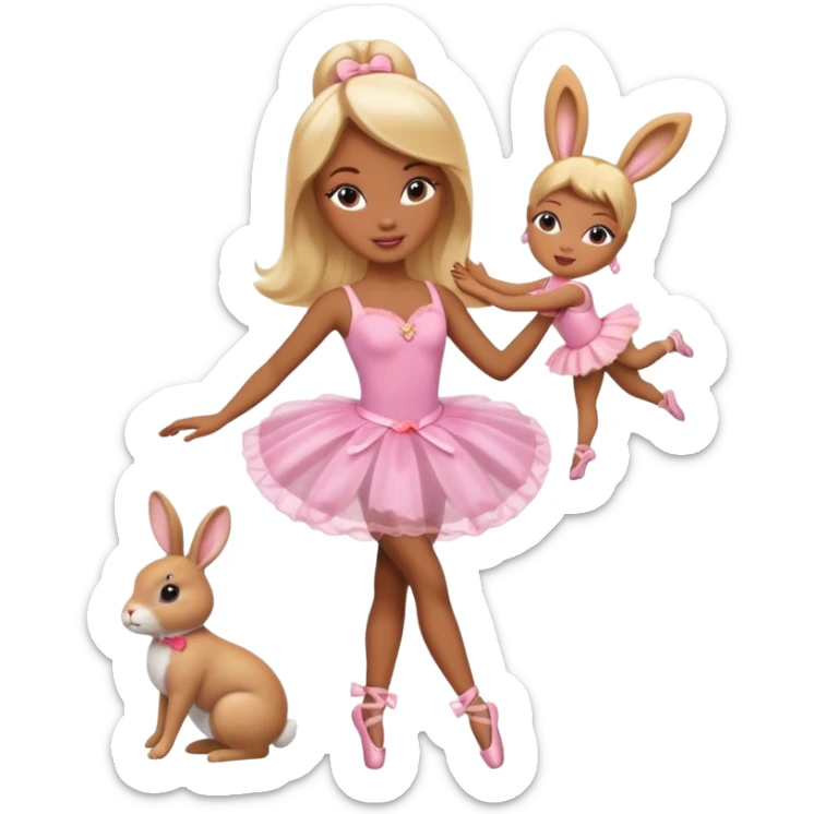 Brown skin blonde hair barbie ballerina holding bunny  sticker