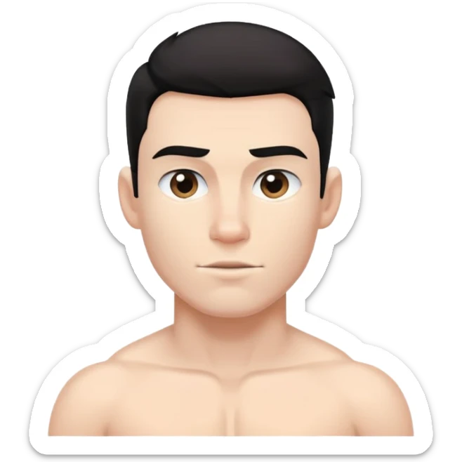 shirtless male athlete with white skin and slightly wavy black hair on top with shaved sides sticker