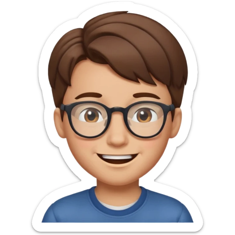 un ragazzo con gli occhiali e capelli in avanti e marroni che fa l'occhiolino ed è felice sticker