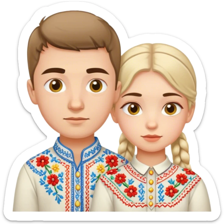 A Ukrainian girl in an embroidered shirt and a Ukrainian boy in an embroidered shirt sticker