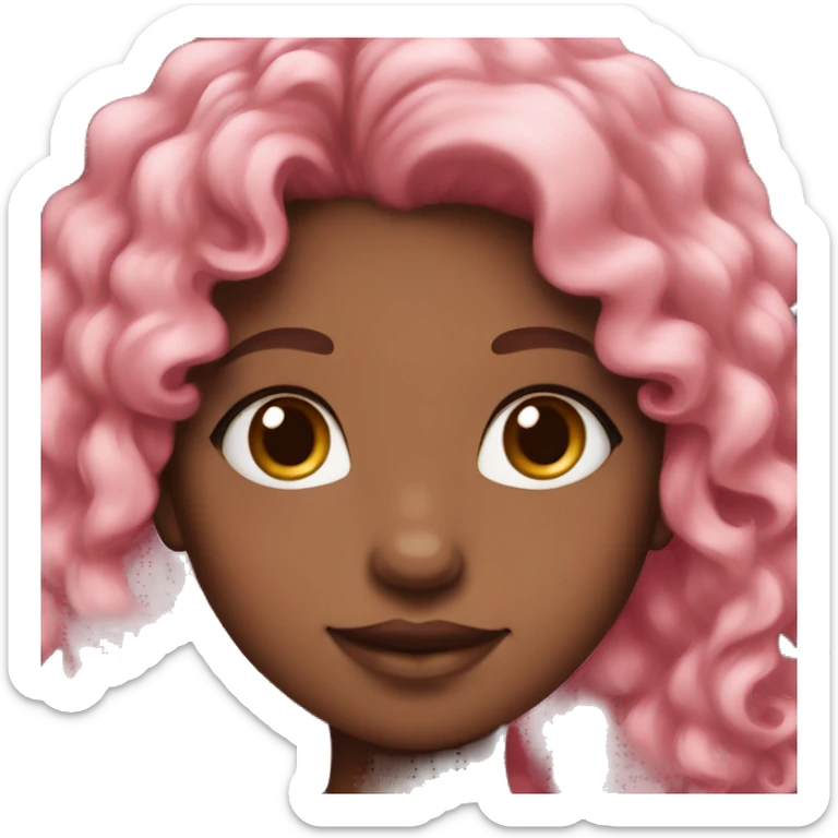 unicorn brown skinned girl with pink and white long curly hair in love sticker