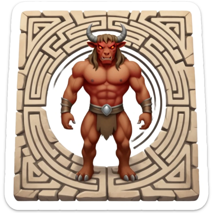 cinematic ultra HD style, photo-realistic - The deranged Minotaur stands in the middle of the labyrinth sticker