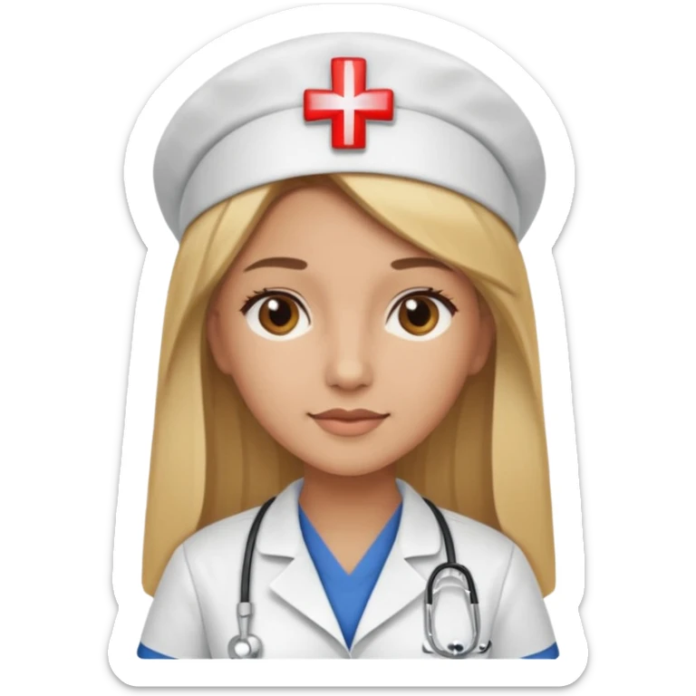 Mujer color de piel moreno claro, con cabello rubio largo, lacio y suelto, de enfermera sticker