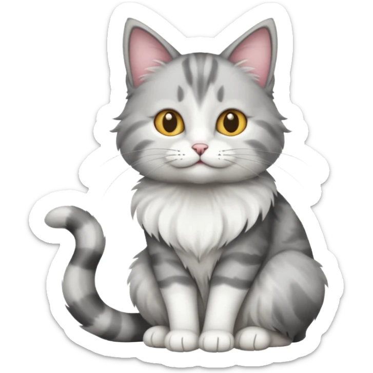 a grey and white cat sitting regally sticker