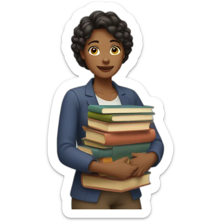 A woman with a pile of books in her arms sticker