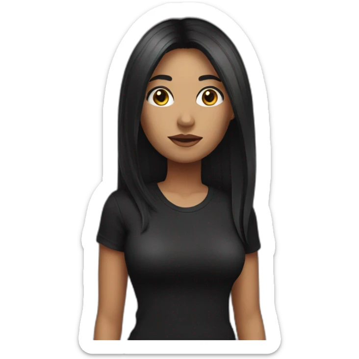 lady in black t-shirt with black long straight hair and black eyes  sticker
