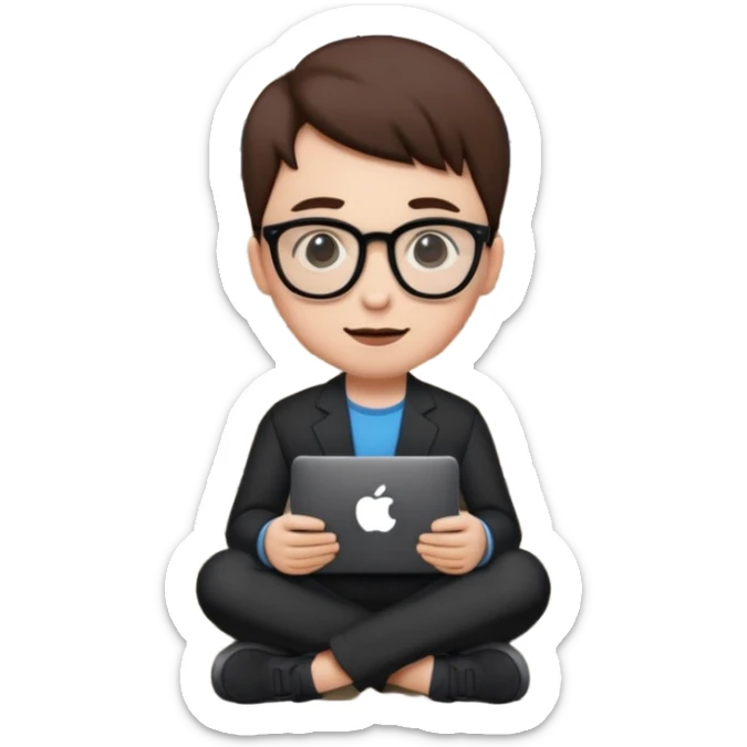 a home which has garden like and the home has slack emoji, where on the house steps, a blob holding black mac should sit and should look like wiork sticker