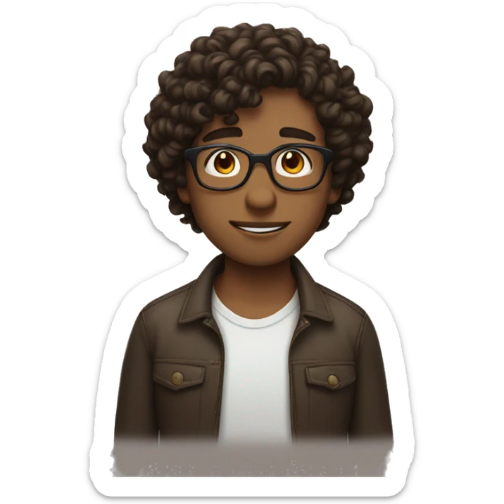 one short haired man with dark hair and light brown skin with glasses kissing a man with curly medium length brown hair sticker