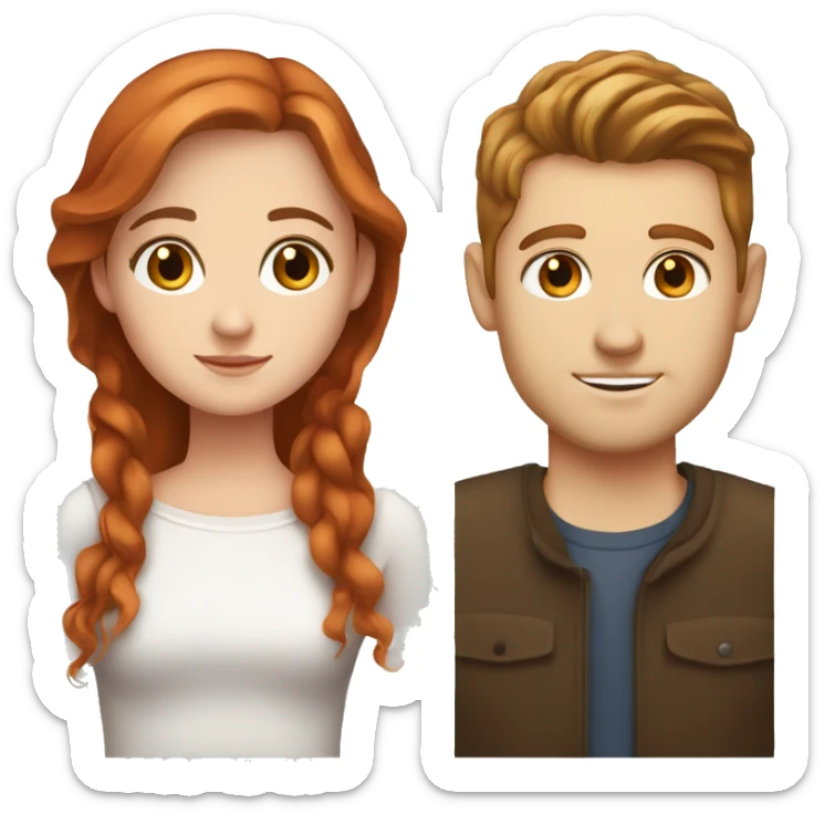 White girl with brown hair and hazel eyes with white guy with red hair and brown eyes  sticker